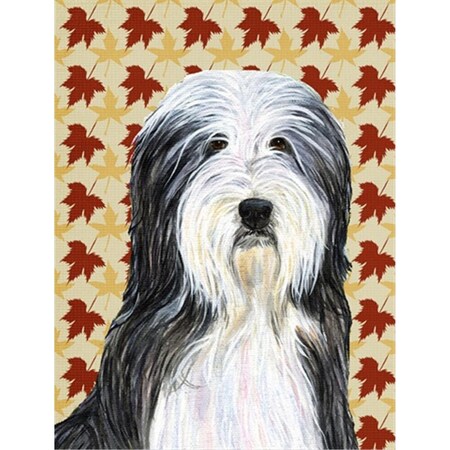 Carolines Treasures 40 x 40 in. Bearded Collie Fall Leaves Portrait Flag Canvas House Size SS4359CHF